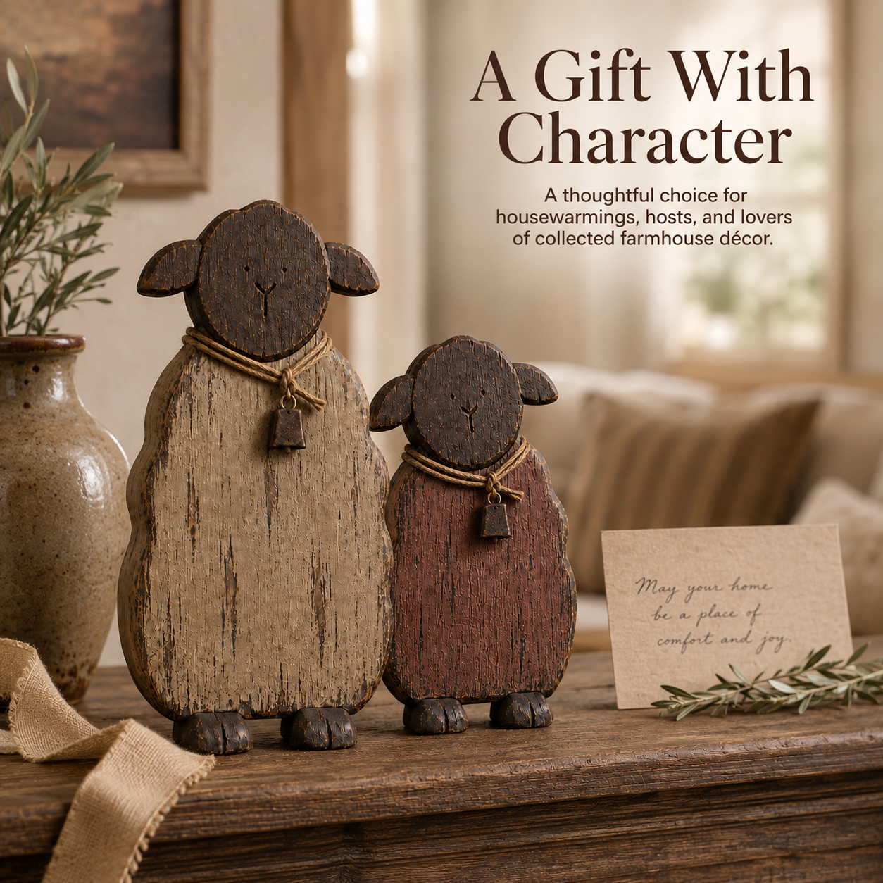 2Pcs Quiet Meadow Rustic Sheep Pair