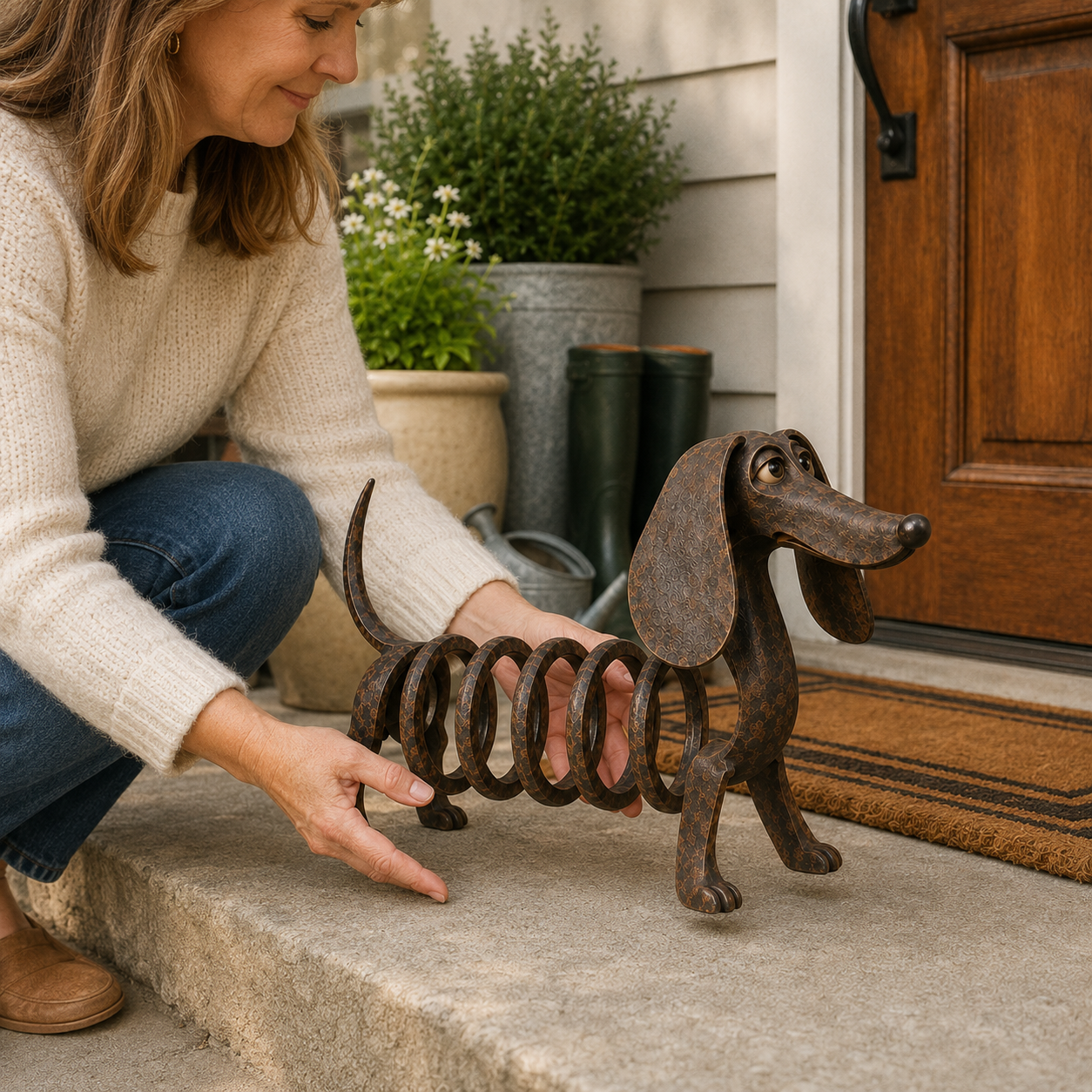 Rustic Spring Dachshund Garden Sculpture