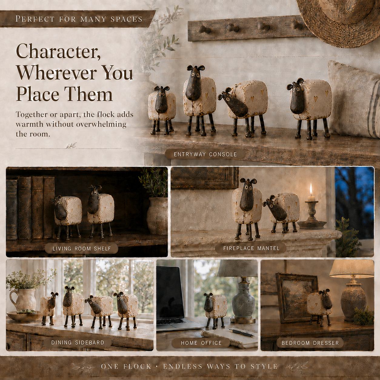 4Pcs Rustic Farmhouse Sheep Figurine Set