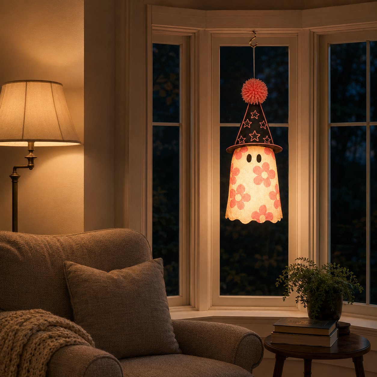 Lighted Floral Ghost Hanger