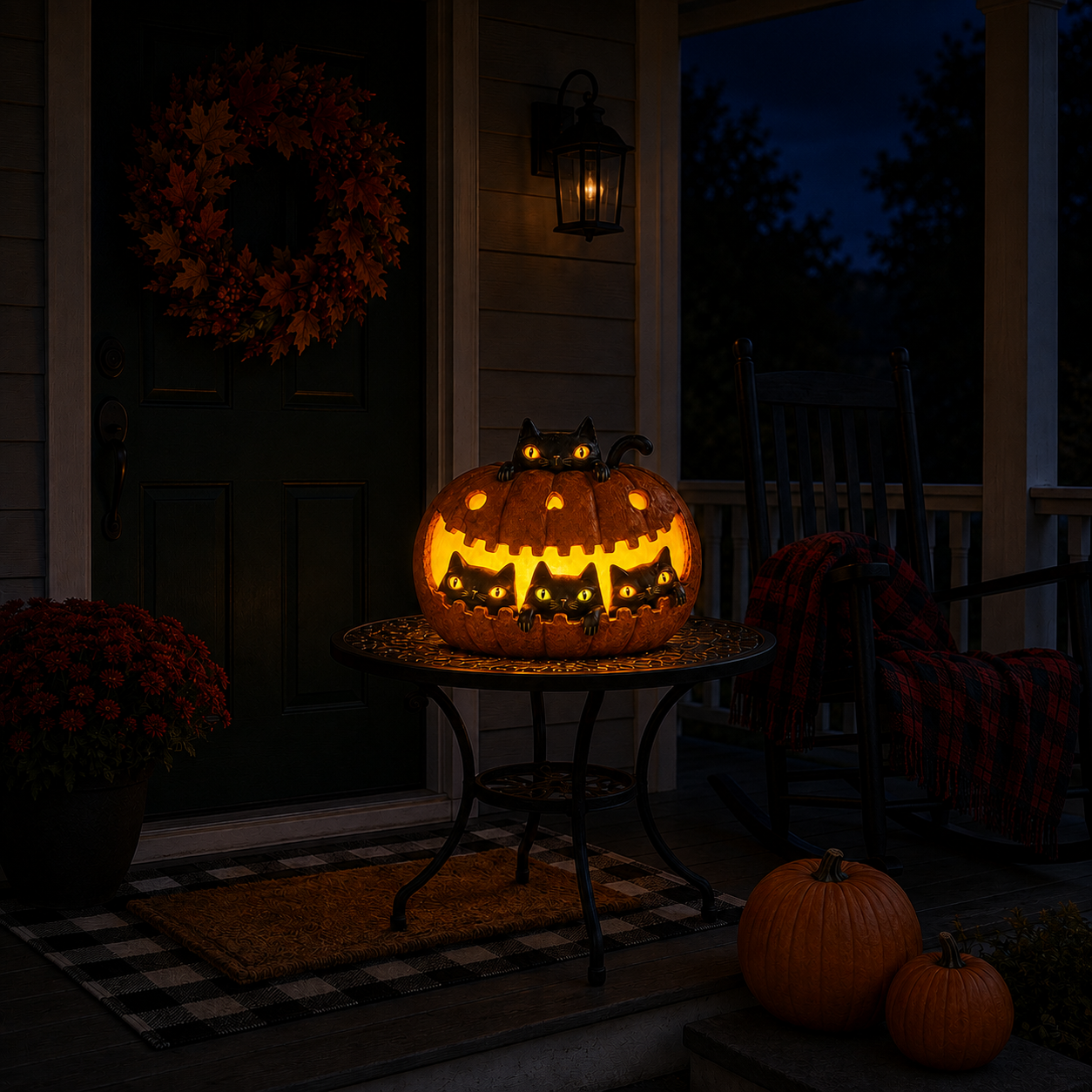 Lighted Black Cat Pumpkin