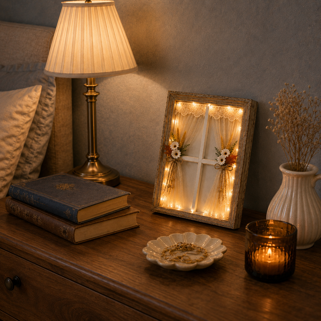 Lighted Autumn Farmhouse Window Decor
