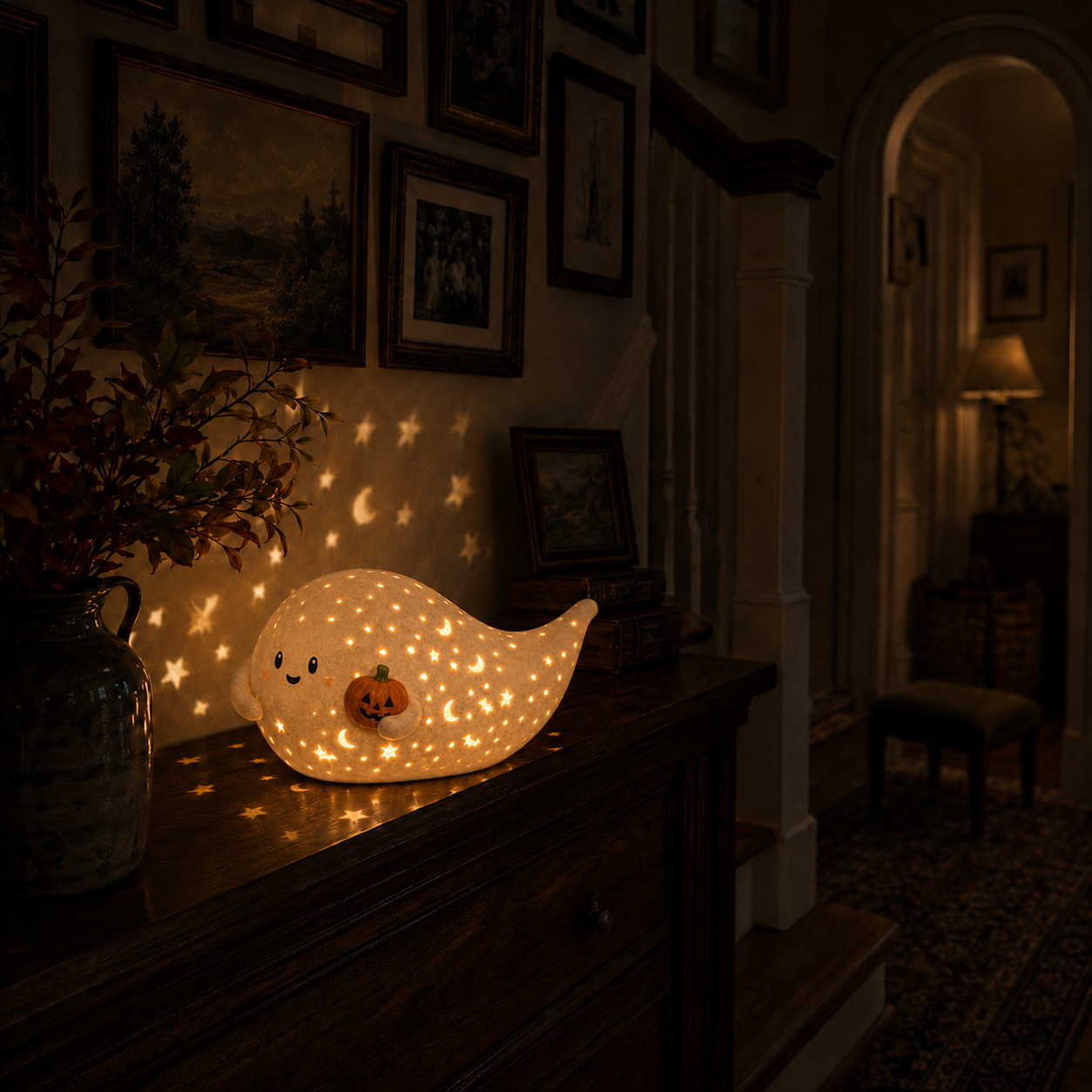 Lighted Pumpkin Ghost Decor