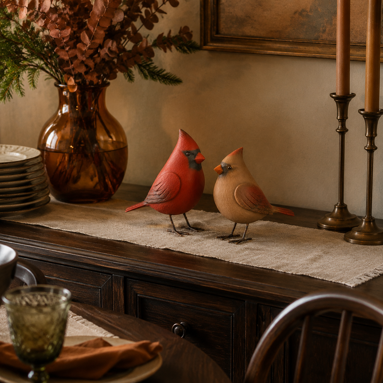 2Pcs Cardinal Companion Figurines
