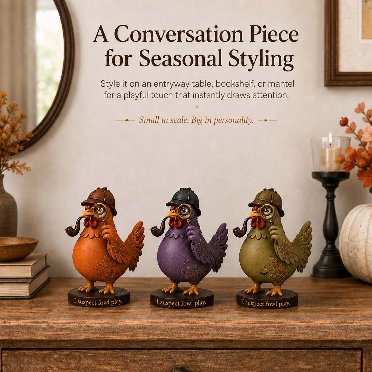 Detective Chicken Figurine – Fall & Halloween Tabletop Décor