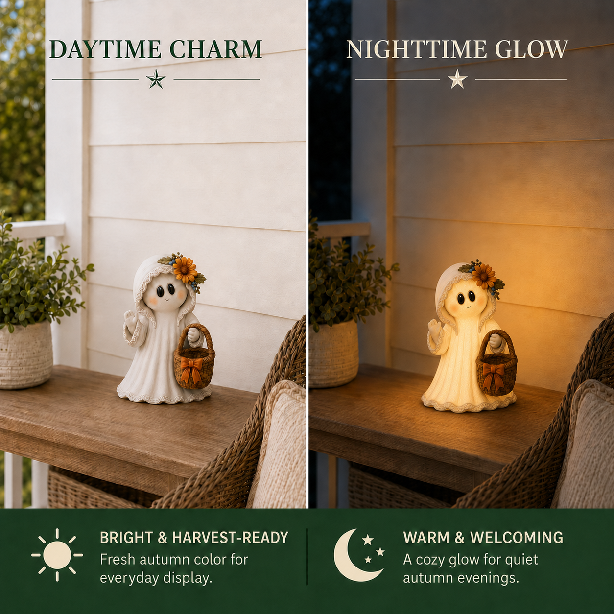 Lighted Autumn Basket Ghost