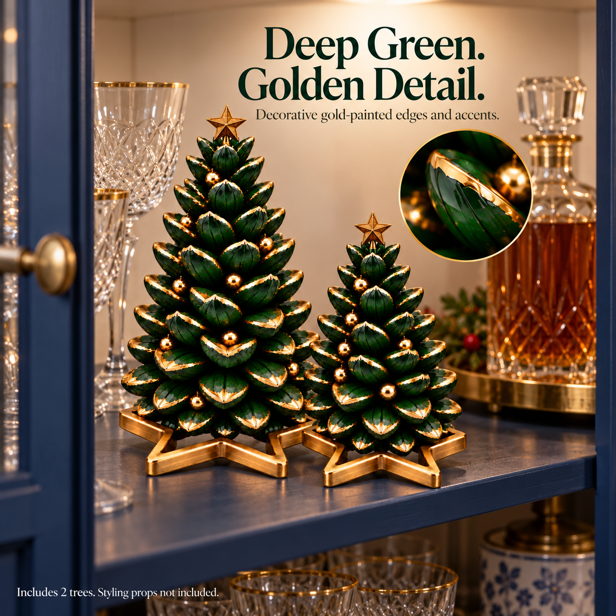 Gold-Trimmed Pinecone Christmas Tree Duo