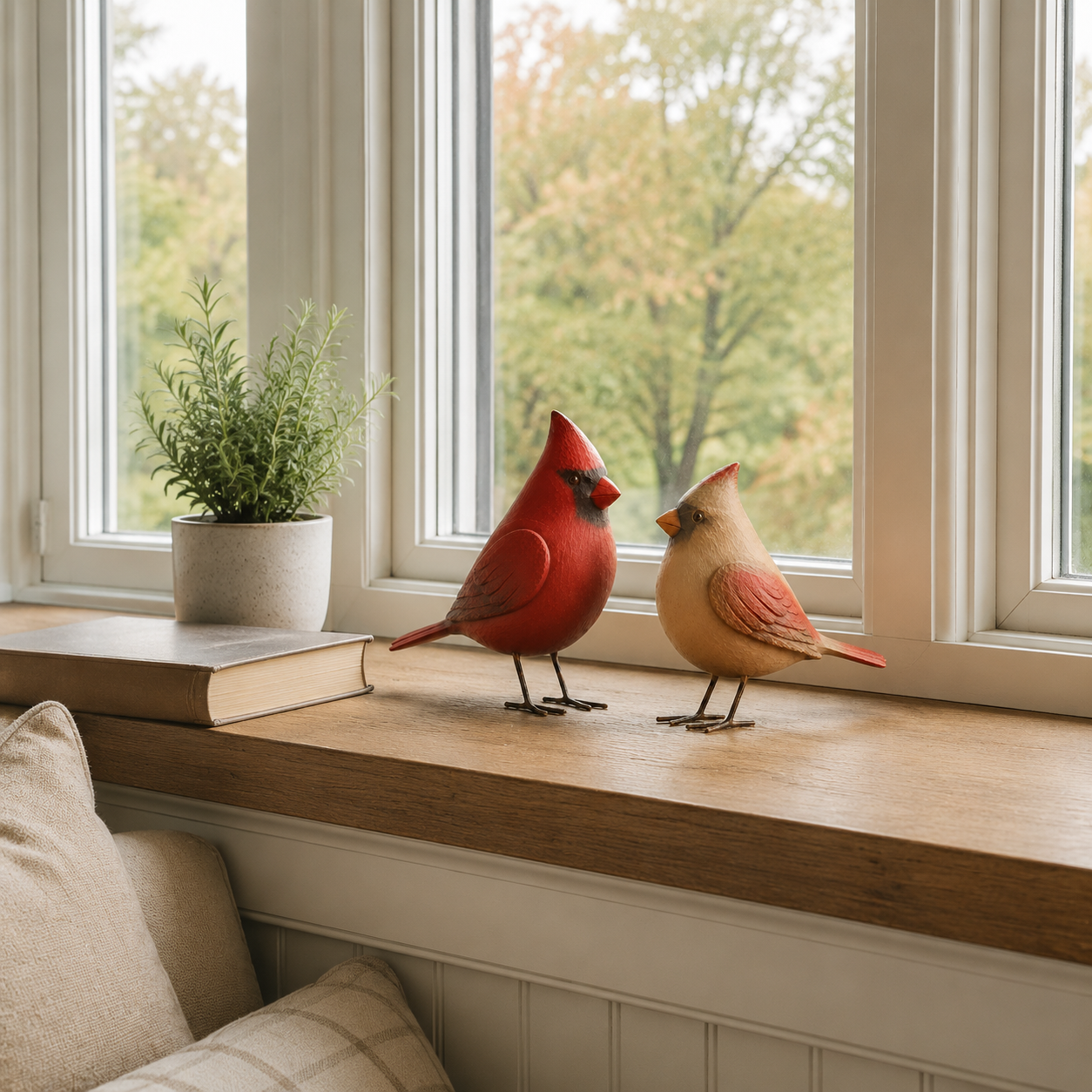 2Pcs Cardinal Companion Figurines