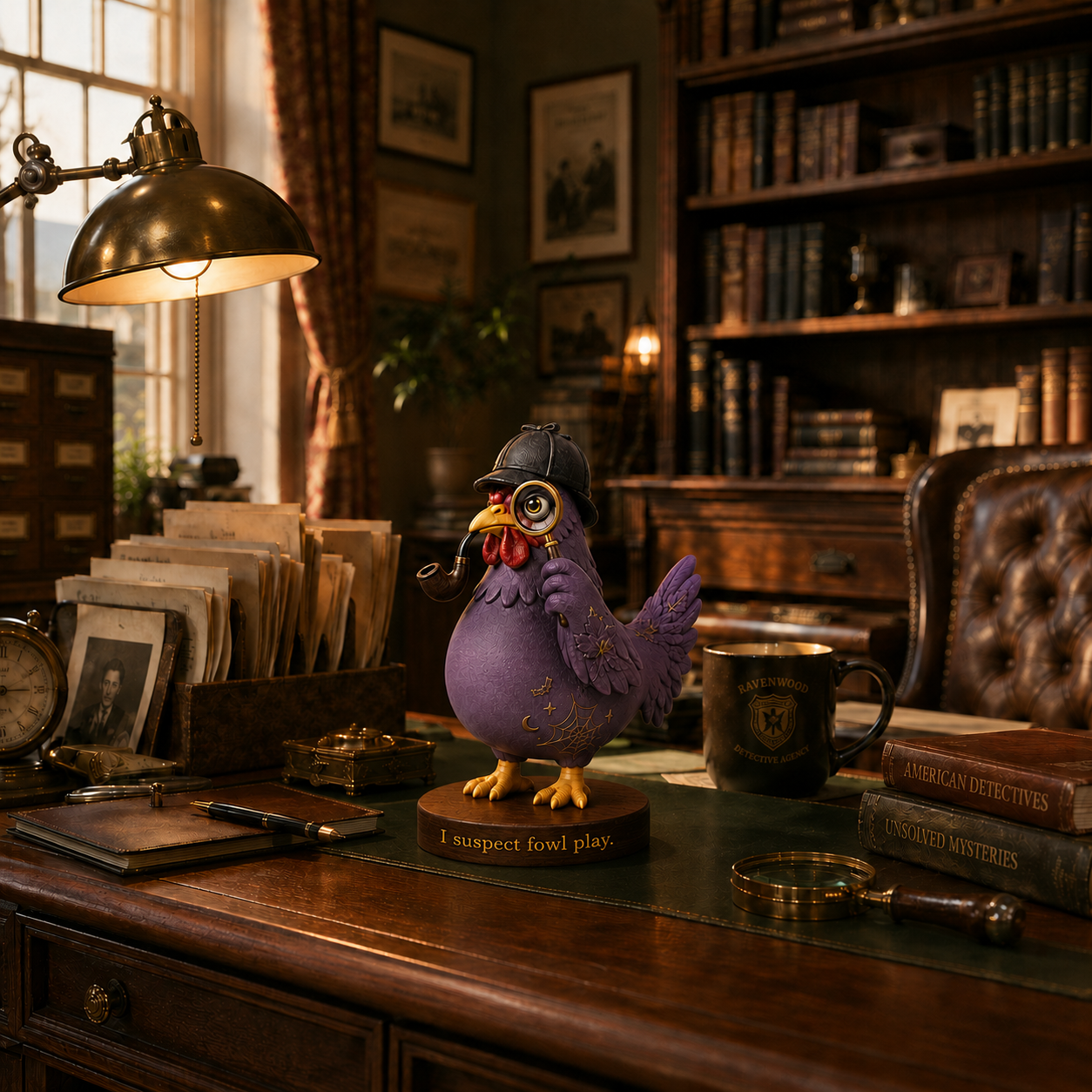Detective Chicken Figurine – Fall & Halloween Tabletop Décor