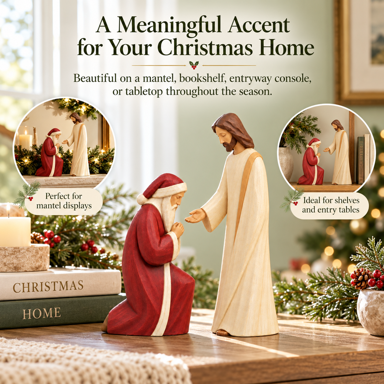 Santa Kneels Before Jesus Christmas Figurine Set