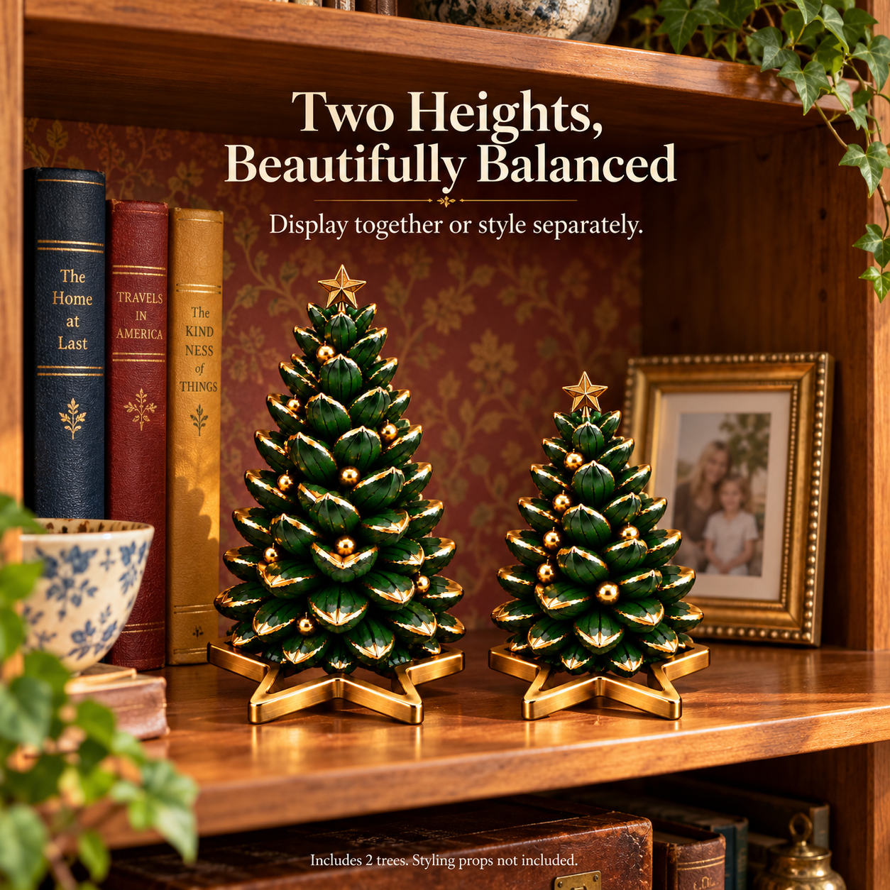 Gold-Trimmed Pinecone Christmas Tree Duo