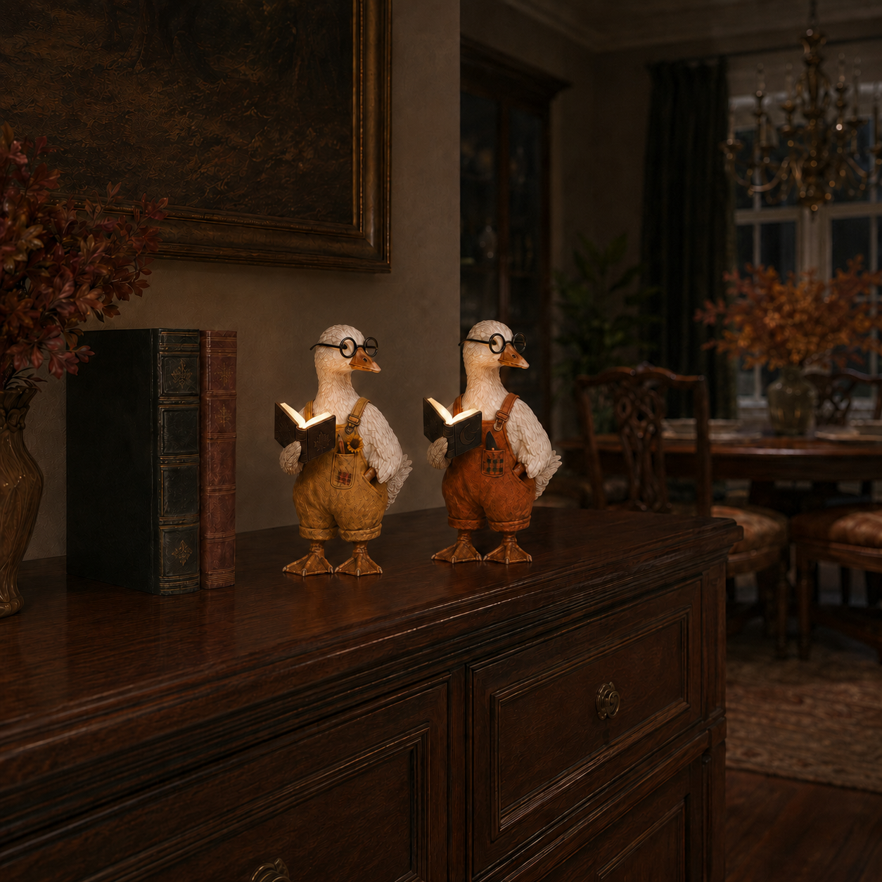 Lighted Reading Goose Decor