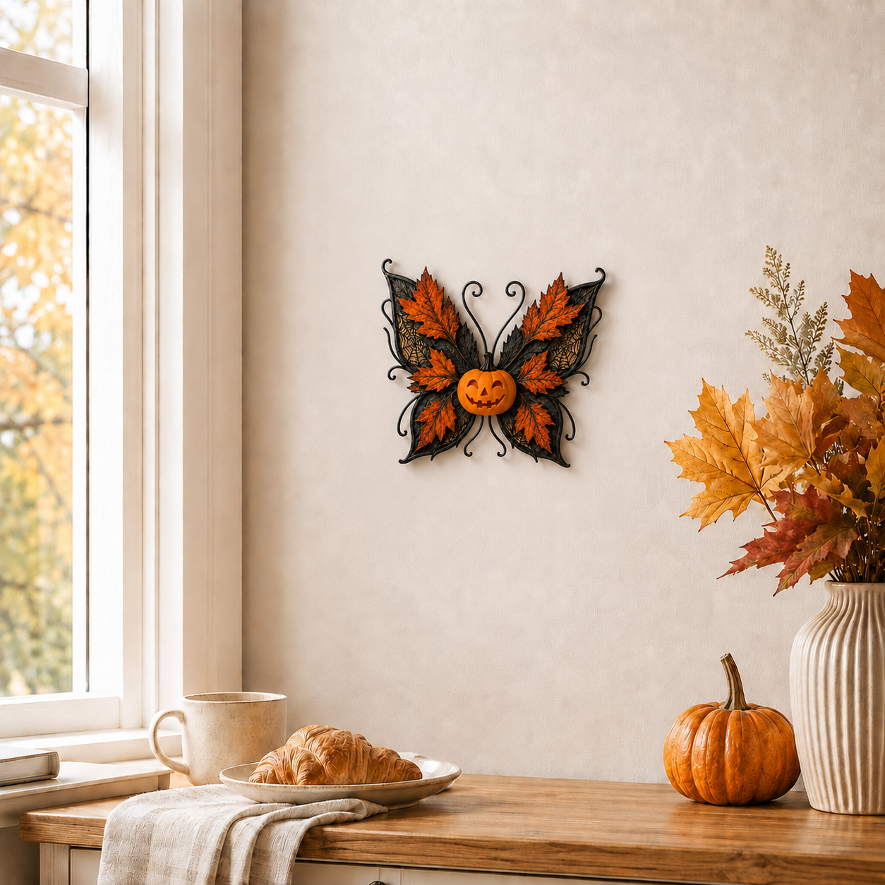 Lighted Pumpkin Butterfly Halloween Wall Decor