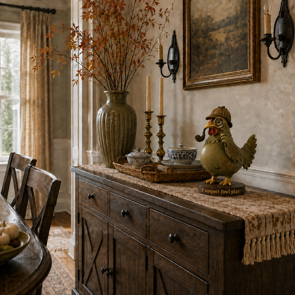 Detective Chicken Figurine – Fall & Halloween Tabletop Décor