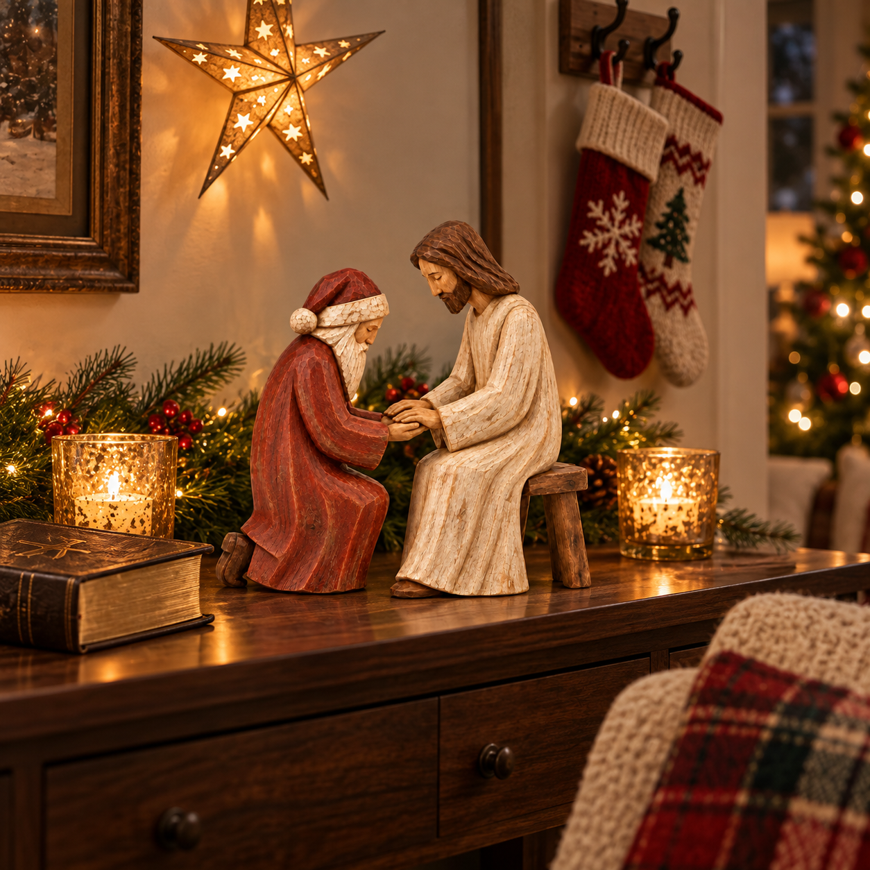 Held in Grace — Santa & Jesus Figurine Set