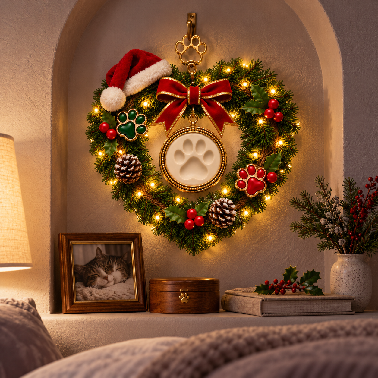  Forever Loved Lighted Pet Memorial Christmas Wreath with Remote    