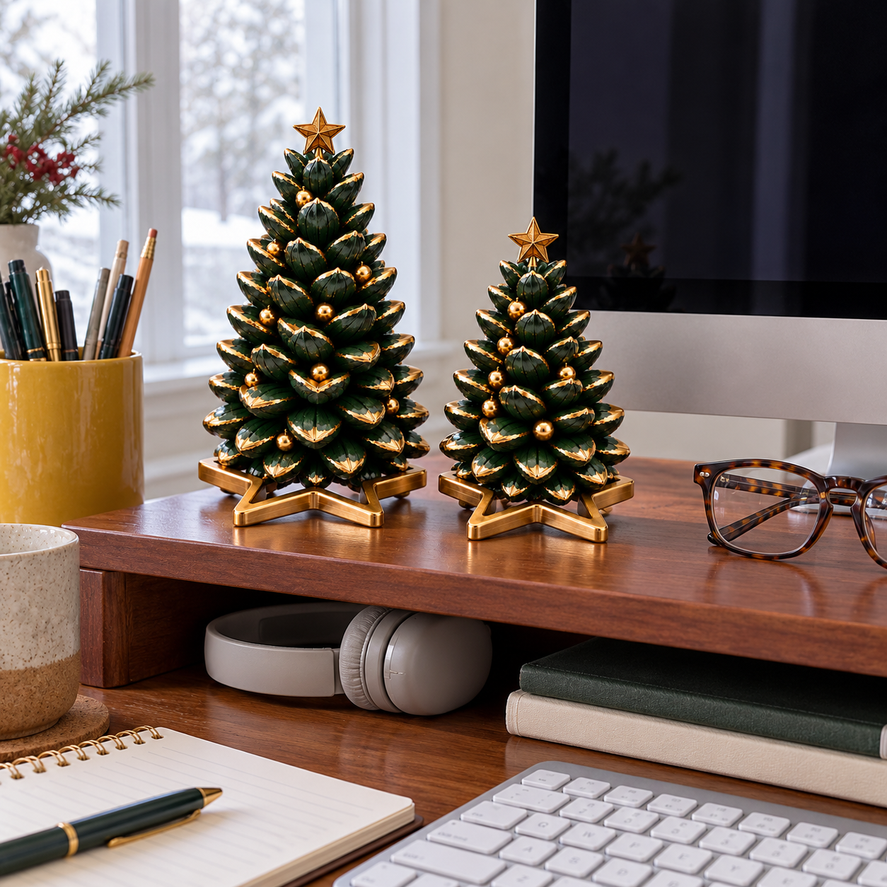 Gold-Trimmed Pinecone Christmas Tree Duo