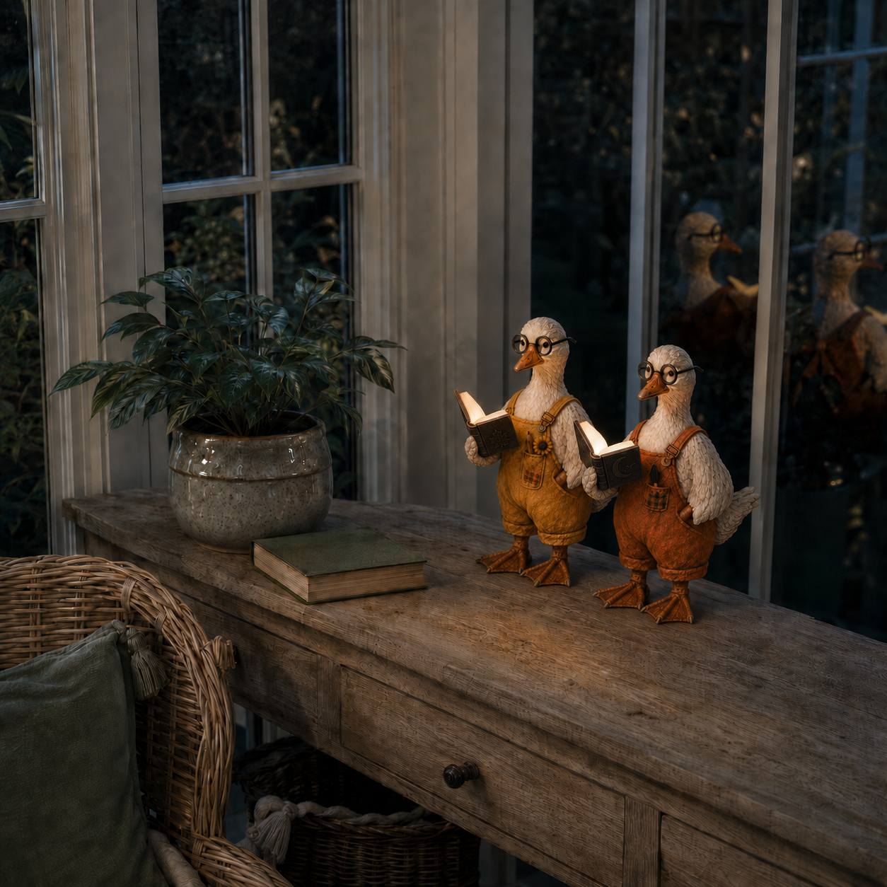 Lighted Reading Goose Decor