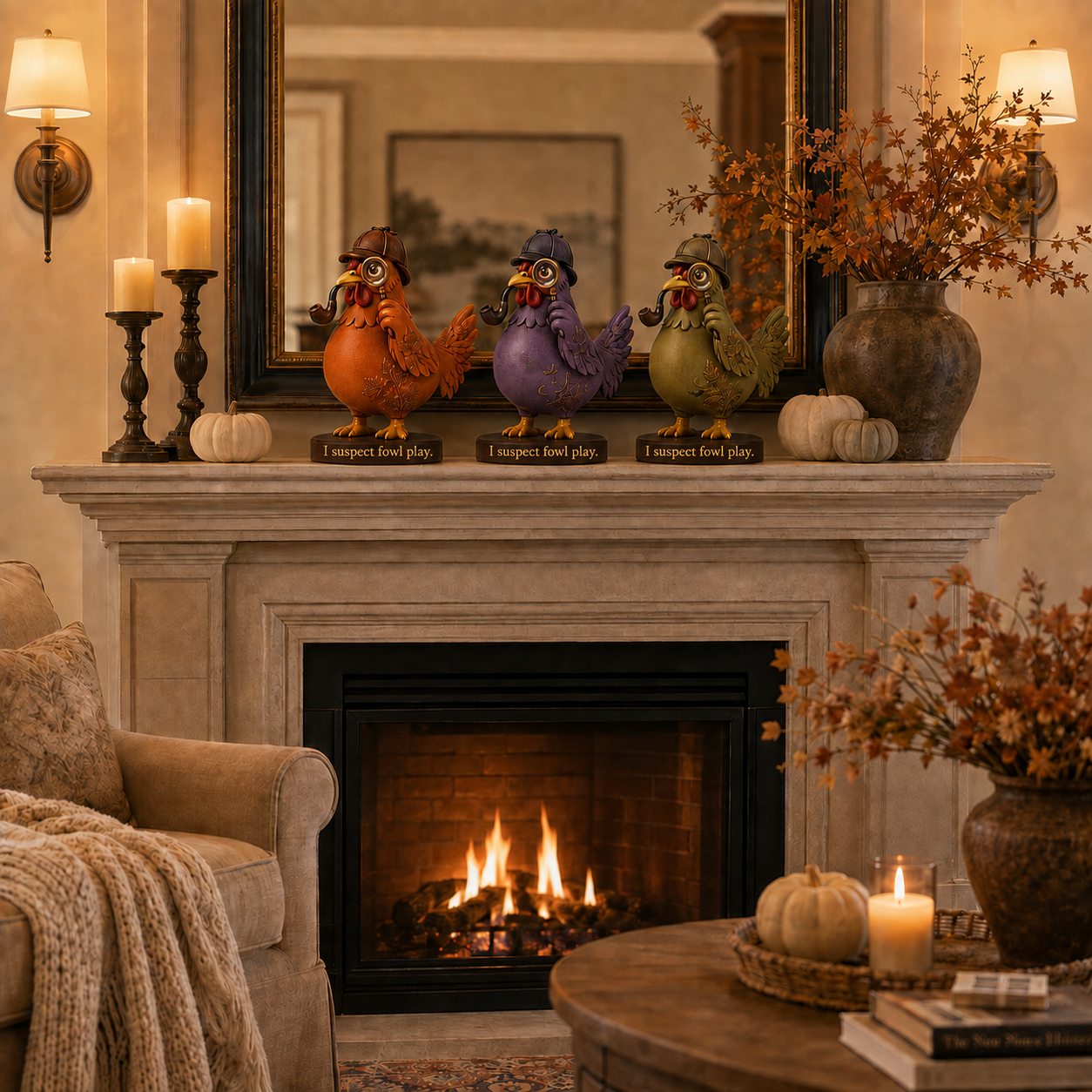 Detective Chicken Figurine – Fall & Halloween Tabletop Décor