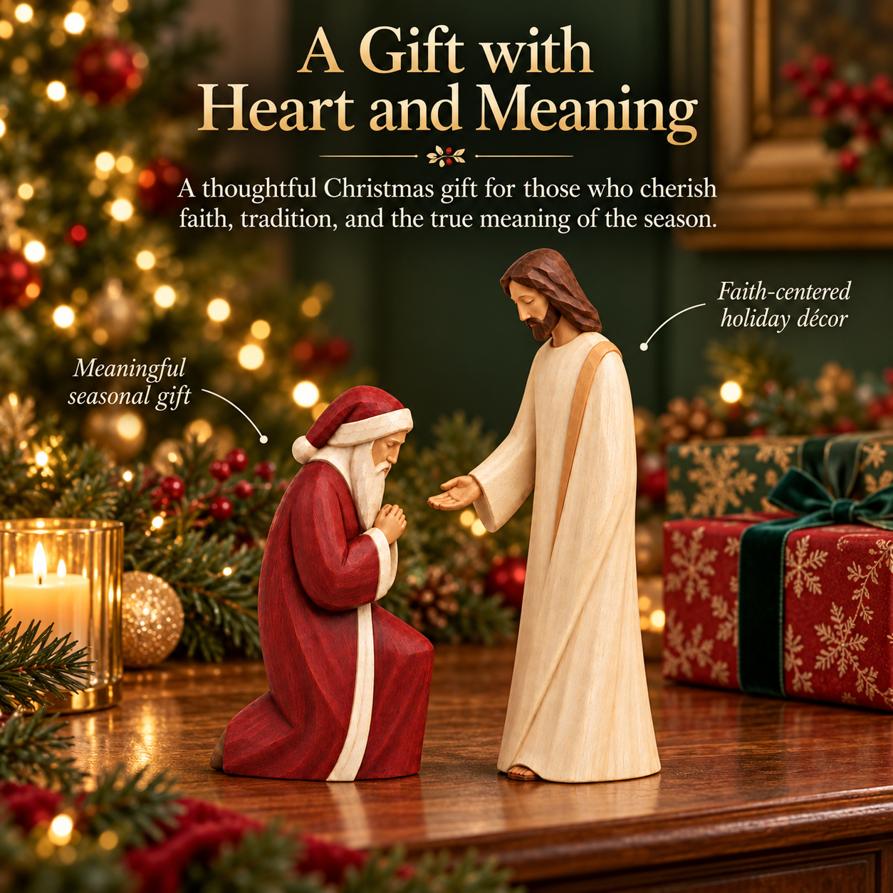 Santa Kneels Before Jesus Christmas Figurine Set