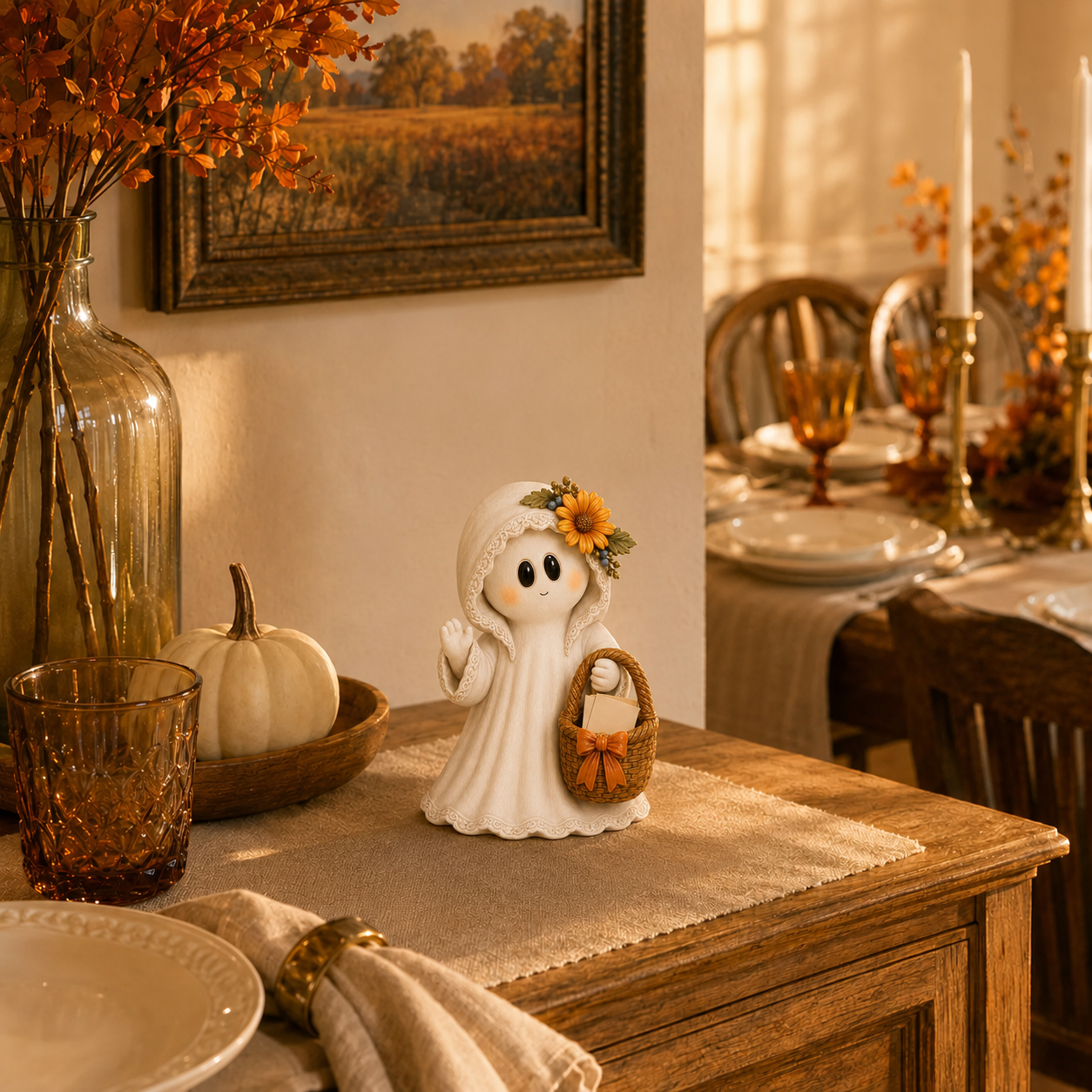 Lighted Autumn Basket Ghost