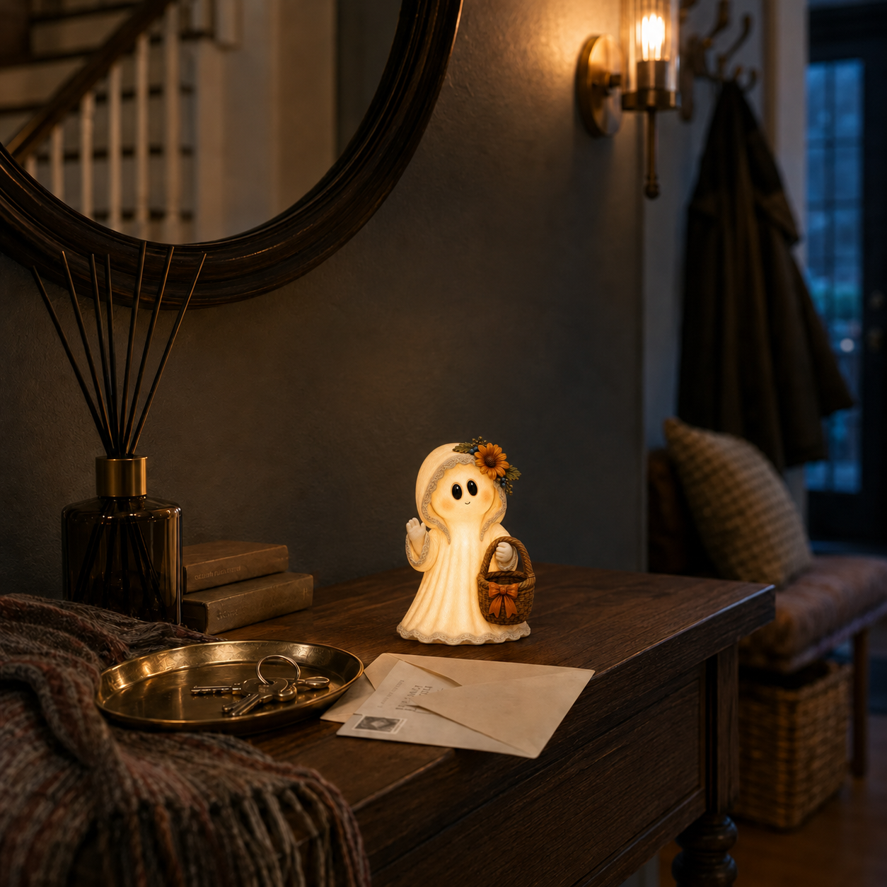 Lighted Autumn Basket Ghost