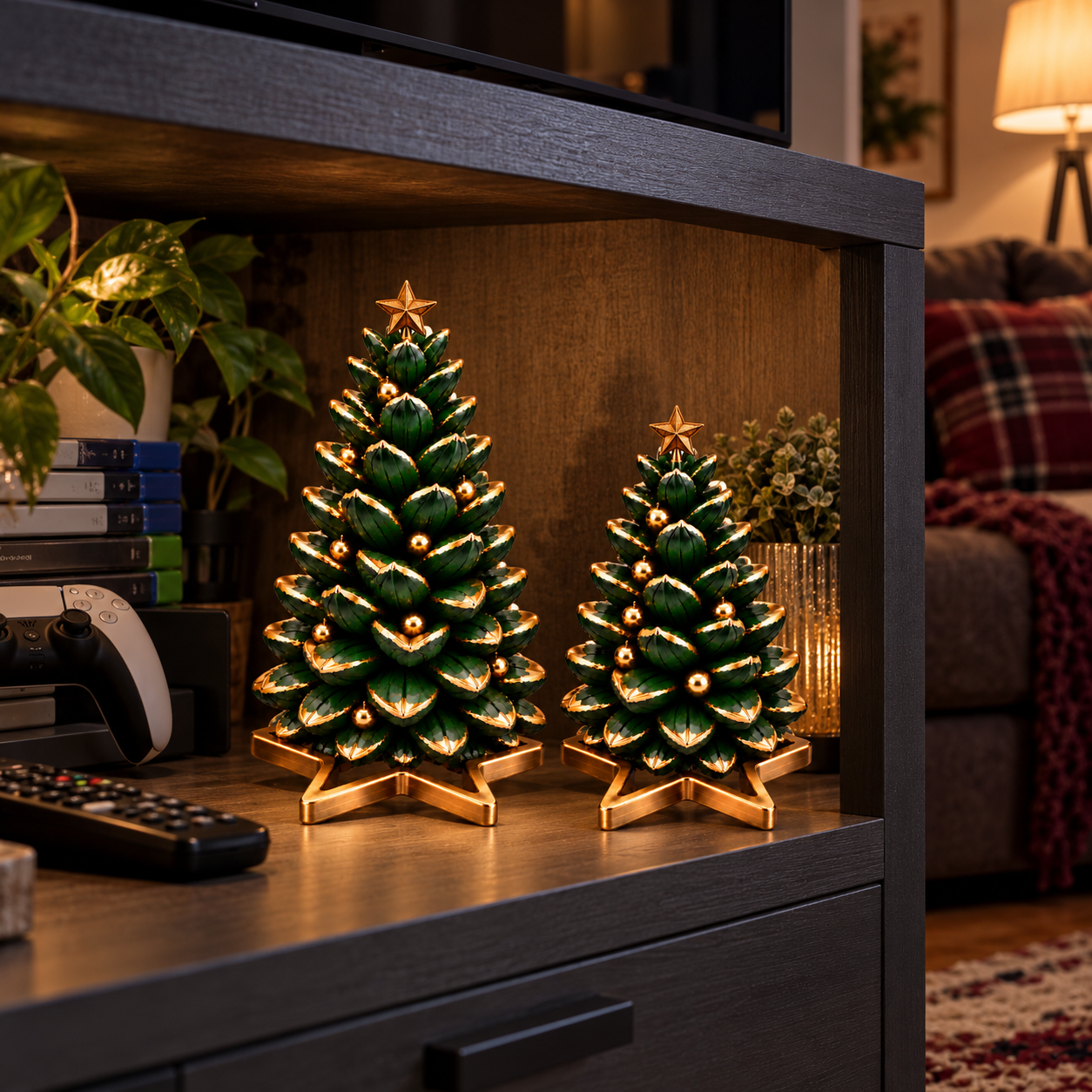 Gold-Trimmed Pinecone Christmas Tree Duo