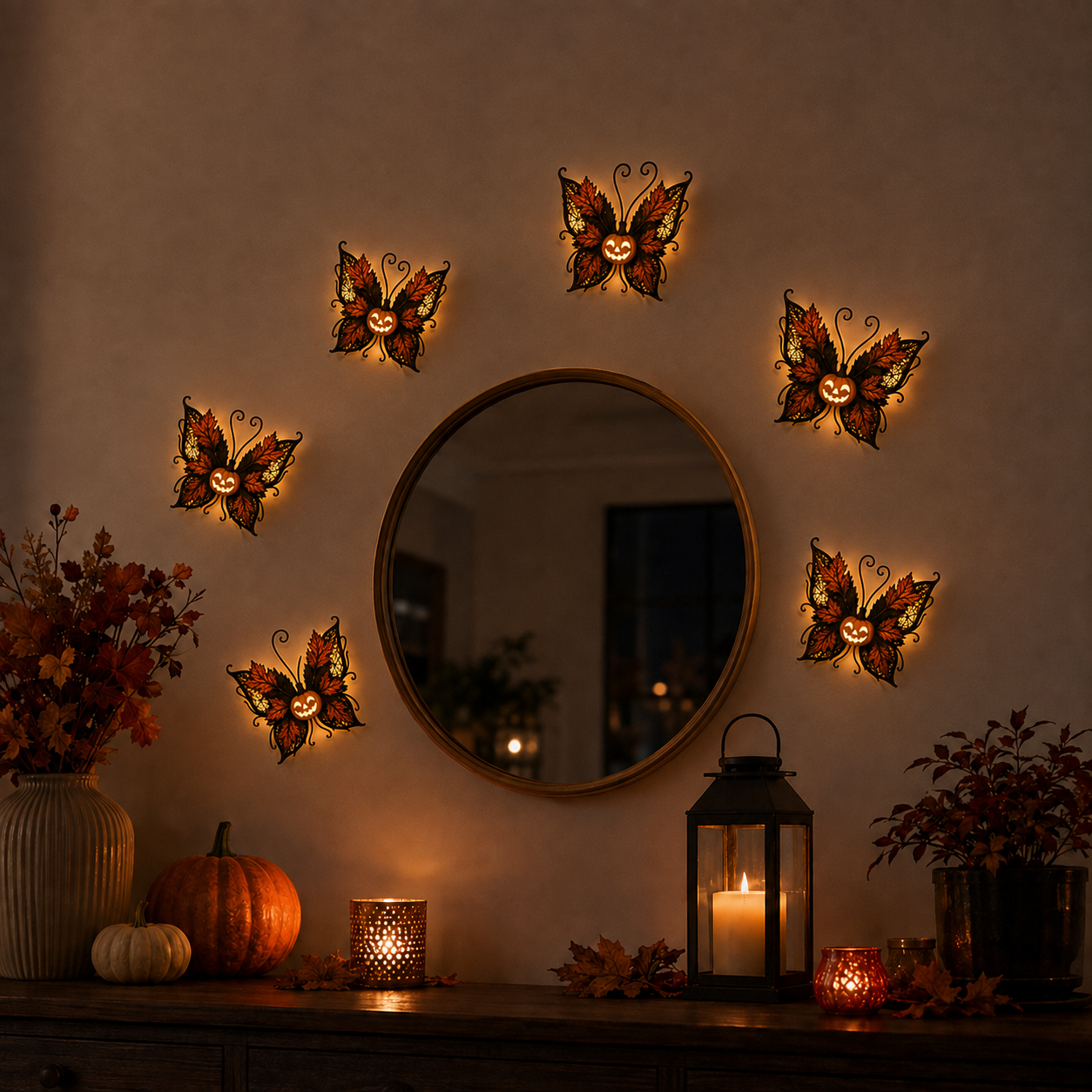 Lighted Pumpkin Butterfly Halloween Wall Decor
