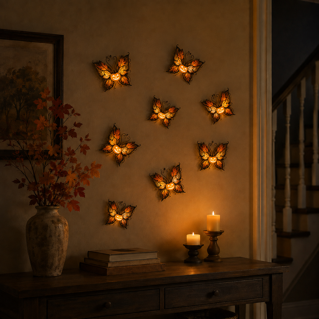 Lighted Pumpkin Butterfly Halloween Wall Decor