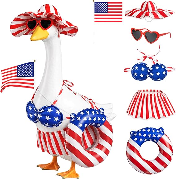 Summer 4th of July Porch Goose Outfit for 23 Inch Goose Statue Funny Patriotic Bikini Style Outdoor Yard Decor