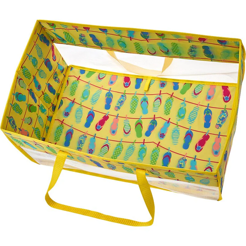 Home Storage Tote Bin with Mesh - Flip Flop or Shell Print