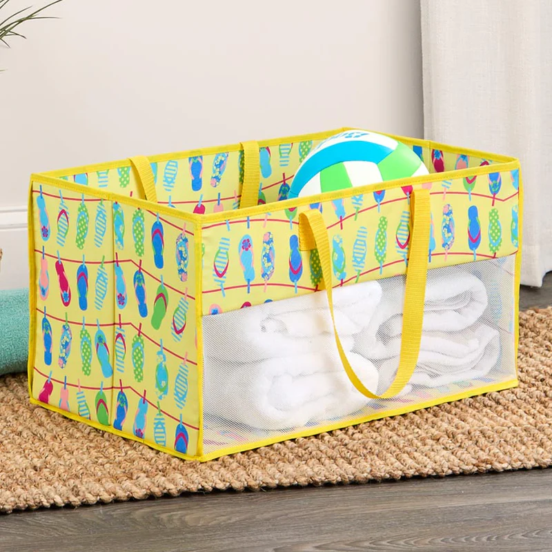 Home Storage Tote Bin with Mesh - Flip Flop or Shell Print