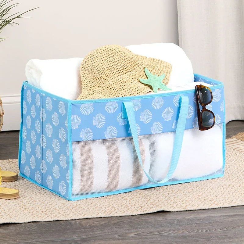 Home Storage Tote Bin with Mesh - Flip Flop or Shell Print