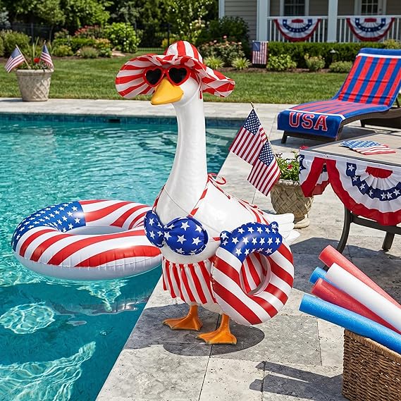 Summer 4th of July Porch Goose Outfit for 23 Inch Goose Statue Funny Patriotic Bikini Style Outdoor Yard Decor