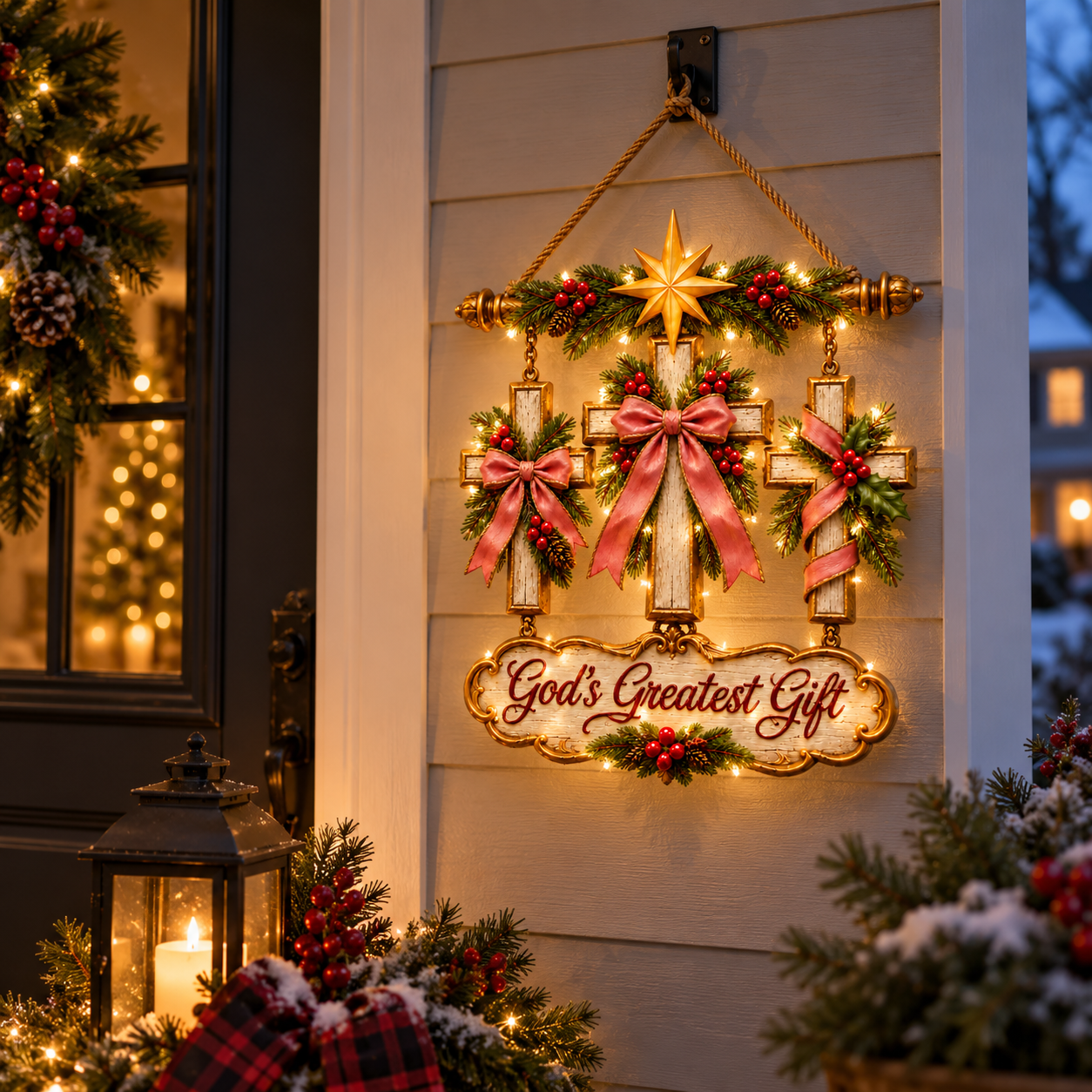 God’s Greatest Gift Lighted Christmas Triple Cross Wall Hanging with Remote