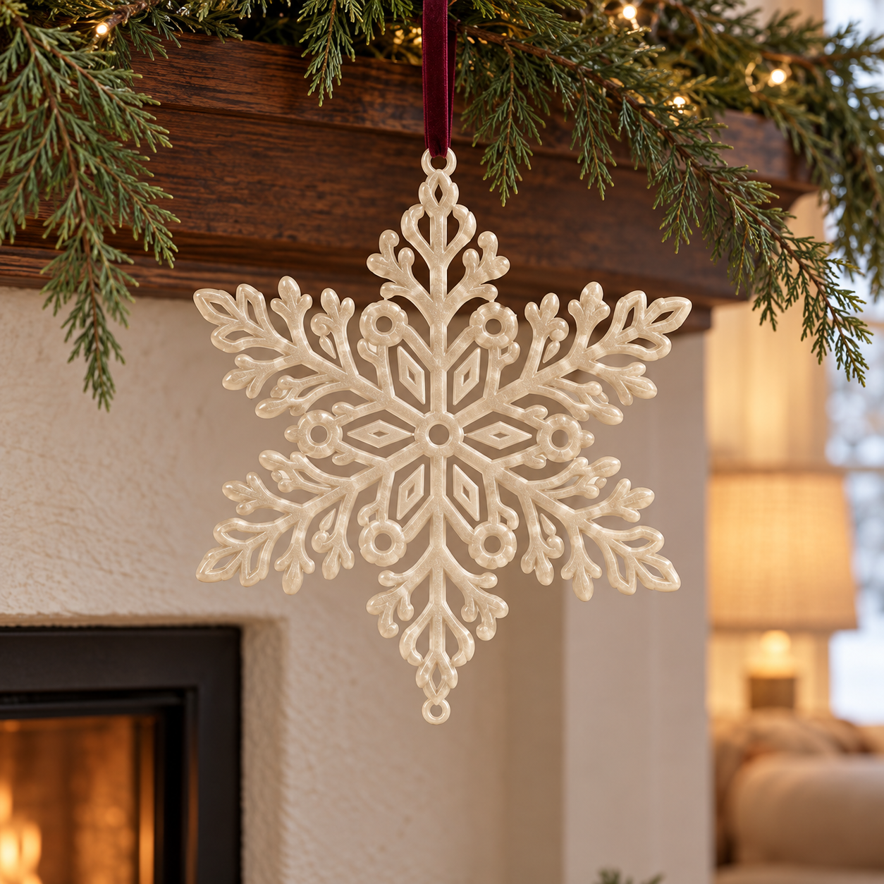 Christmas Snowflake & Red Bauble Ornaments