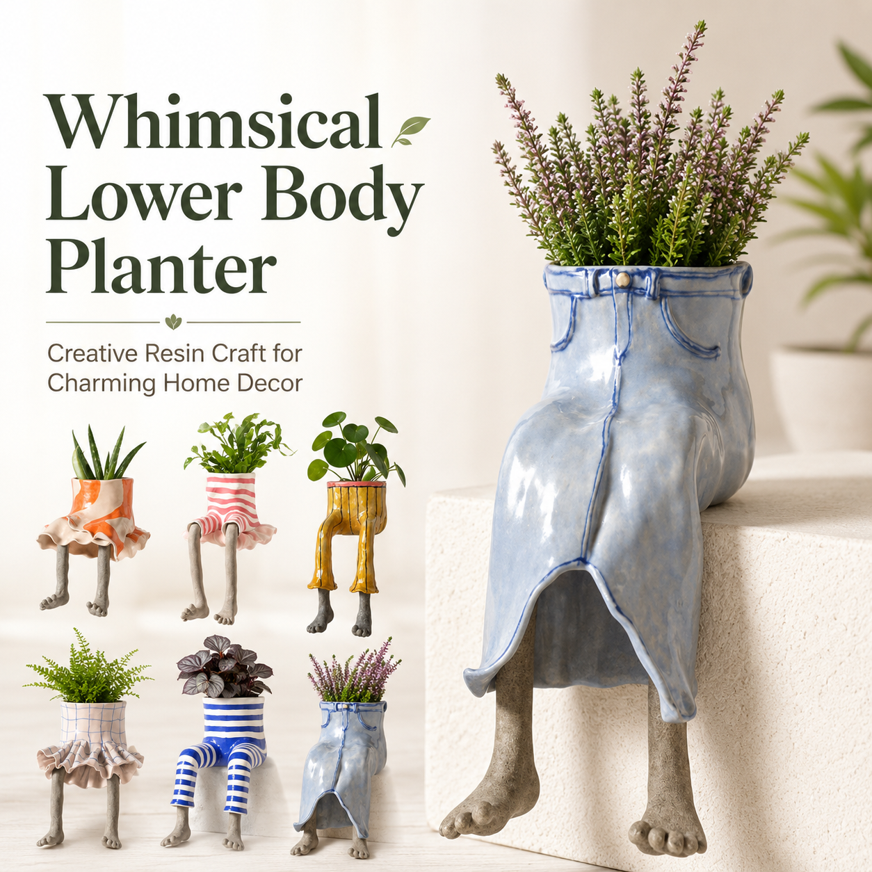 Resin Craft, Creative Lower Body Planter Figurine