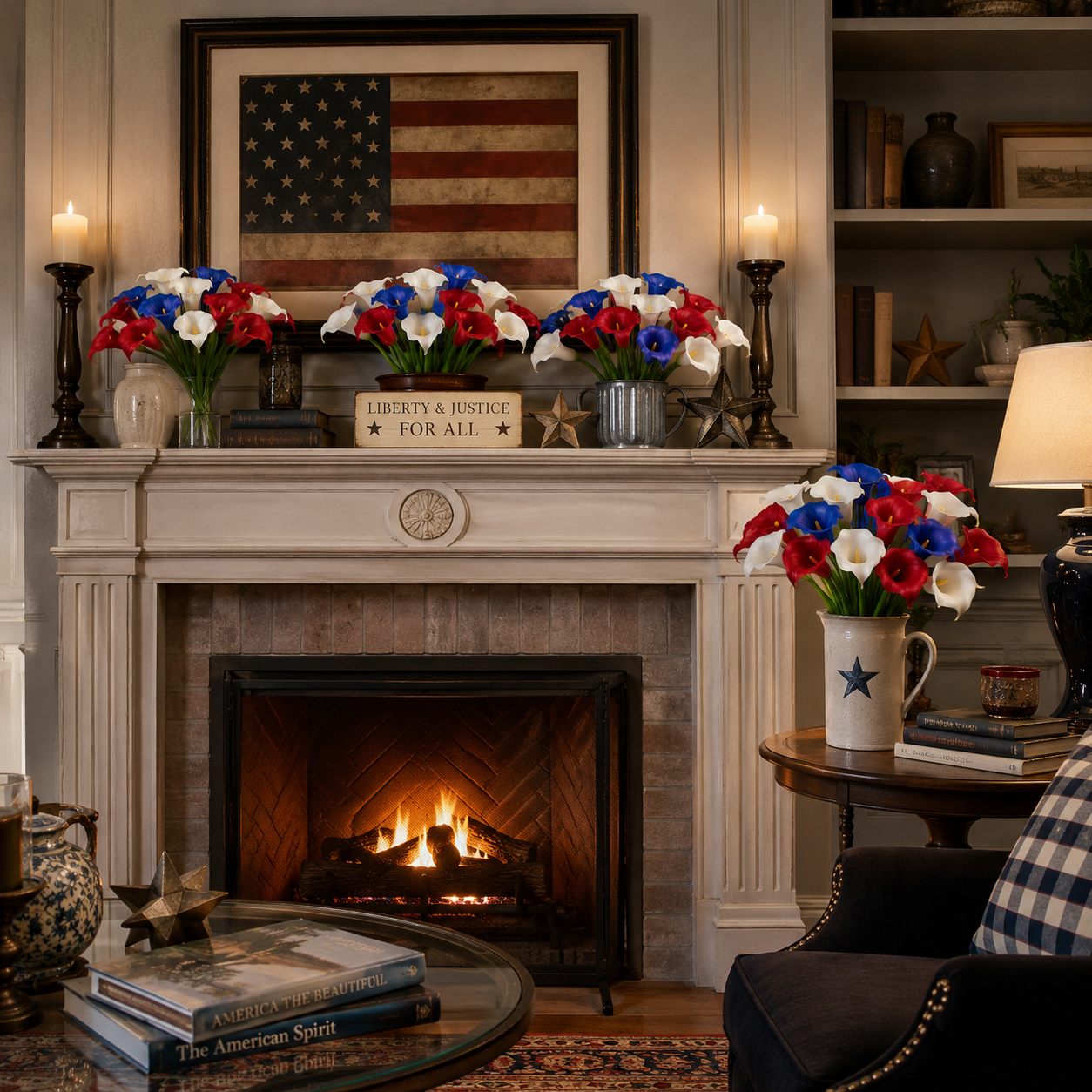 Red, White & Blue Artificial Calla Lily Bouquets – Patriotic Centerpiece for Home, Table & Outdoor Decor
