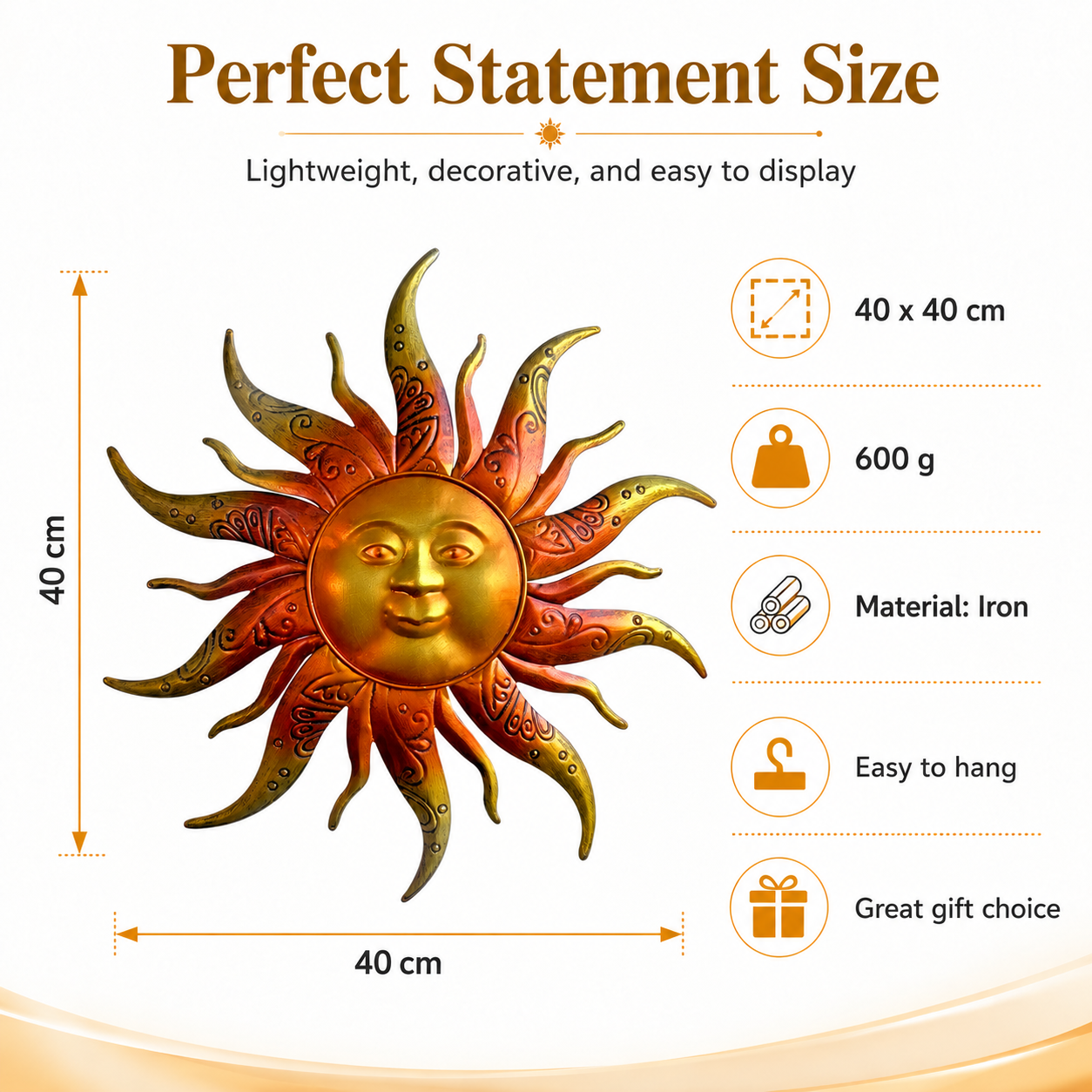 Golden Sunburst Wall Decor – Metal Outdoor & Indoor Sun Face Ornament