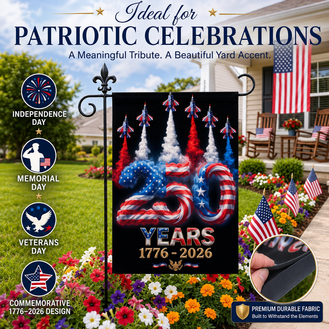 American Decor Patriotic Garden Flags for Independence Day – Party Decorations and Commemorative 250th Anniversary Supplies (1776–2026)