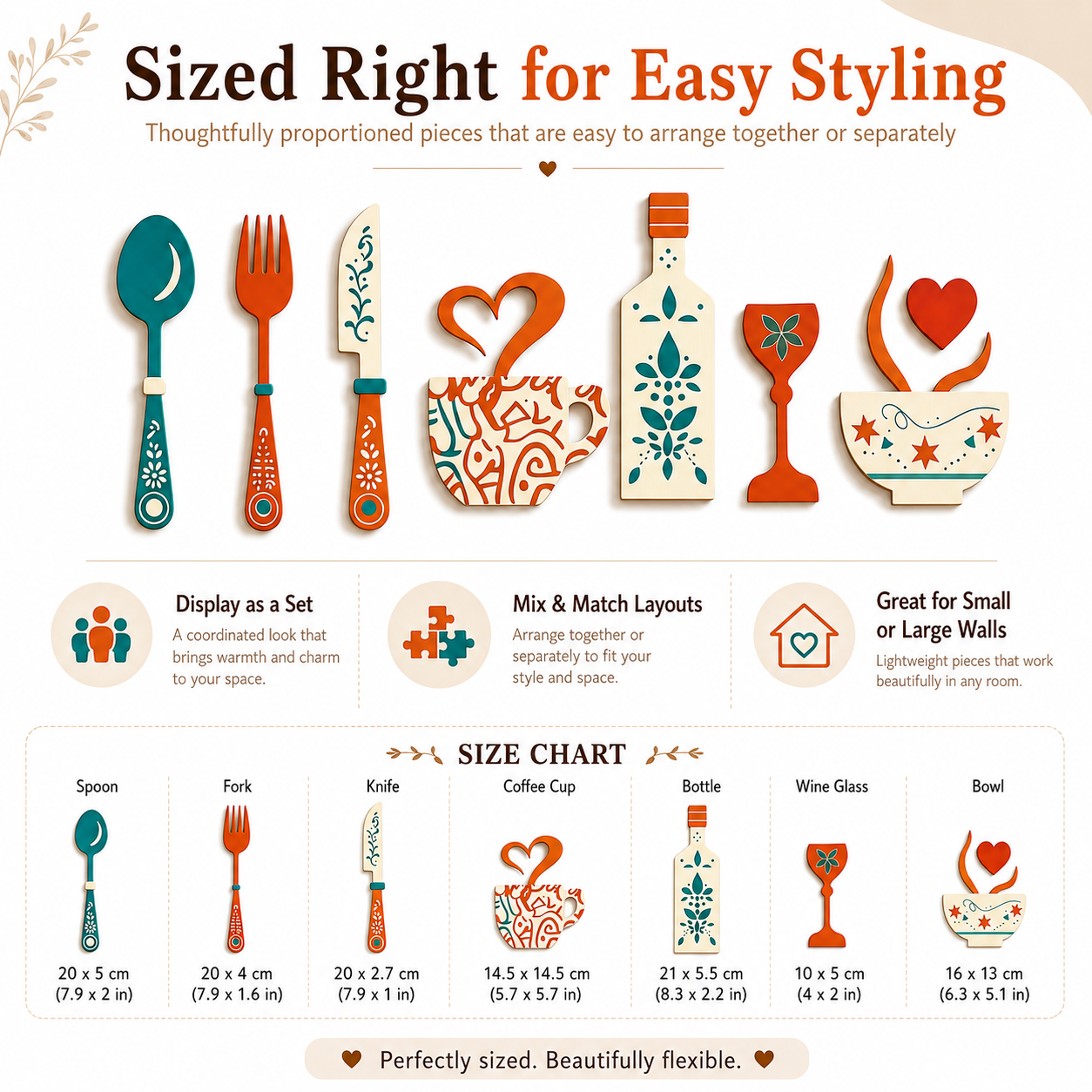 7pcs Creative Wooden Wall Decor Set – Fork, Spoon, Knife, Coffee Cup, Wine Glass & Bottle Designs