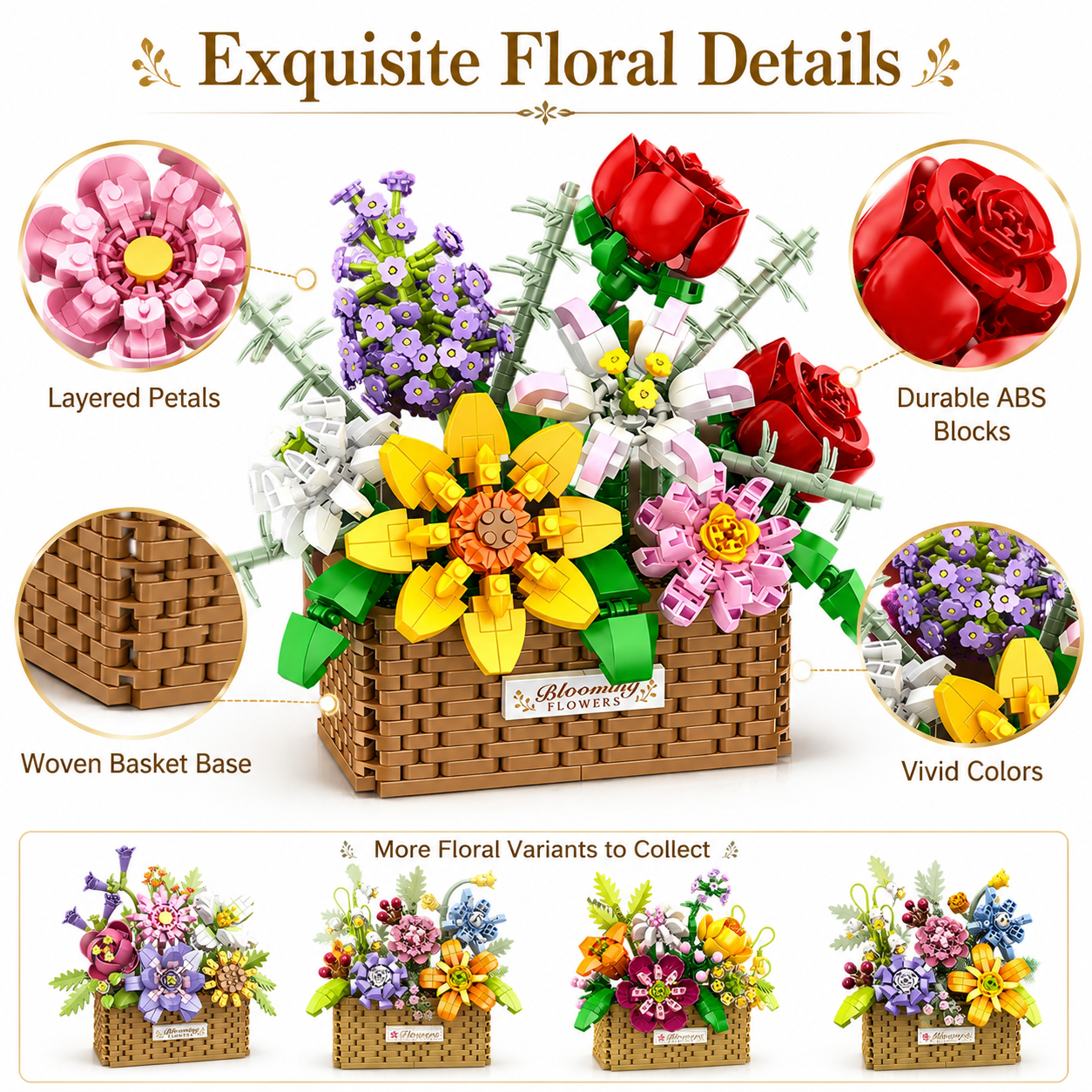 Flower Basket Building Block Set, Floral Set, Building Block Toy Set, Creative Plant Flower Ornament Model Toy