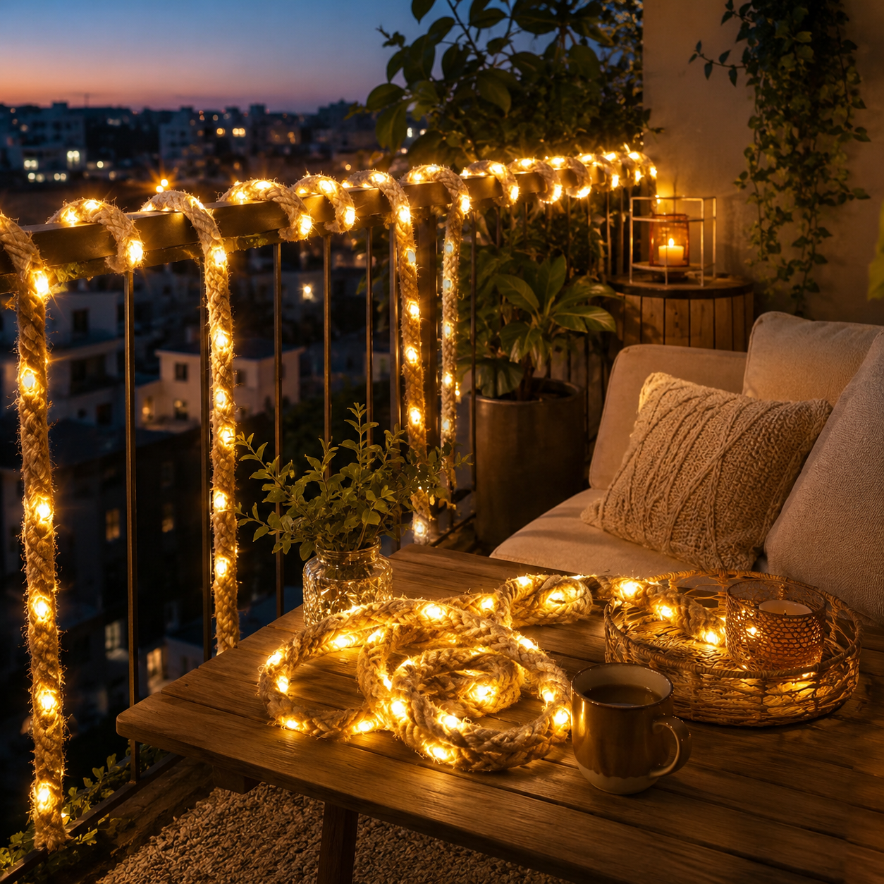 Natural Brown Rope LED String Lights, Warm-Toned LED Rope Lights (USB Powered)
