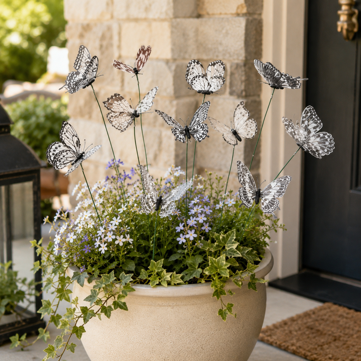 [3D] 10pcs Random Style 3D PVC Simulation Butterflies with Bendable Wire Stem – Garden Stakes for Planters, Flower Pots & Outdoor Decoration