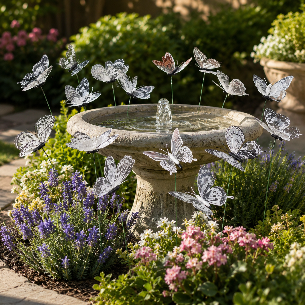 [3D] 10pcs Random Style 3D PVC Simulation Butterflies with Bendable Wire Stem – Garden Stakes for Planters, Flower Pots & Outdoor Decoration