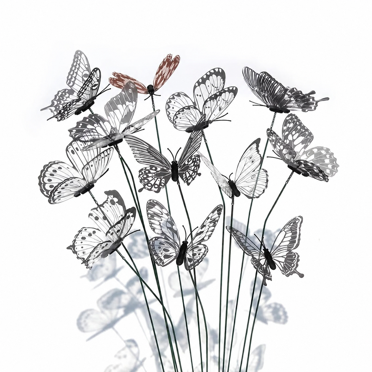 [3D] 10pcs Random Style 3D PVC Simulation Butterflies with Bendable Wire Stem – Garden Stakes for Planters, Flower Pots & Outdoor Decoration