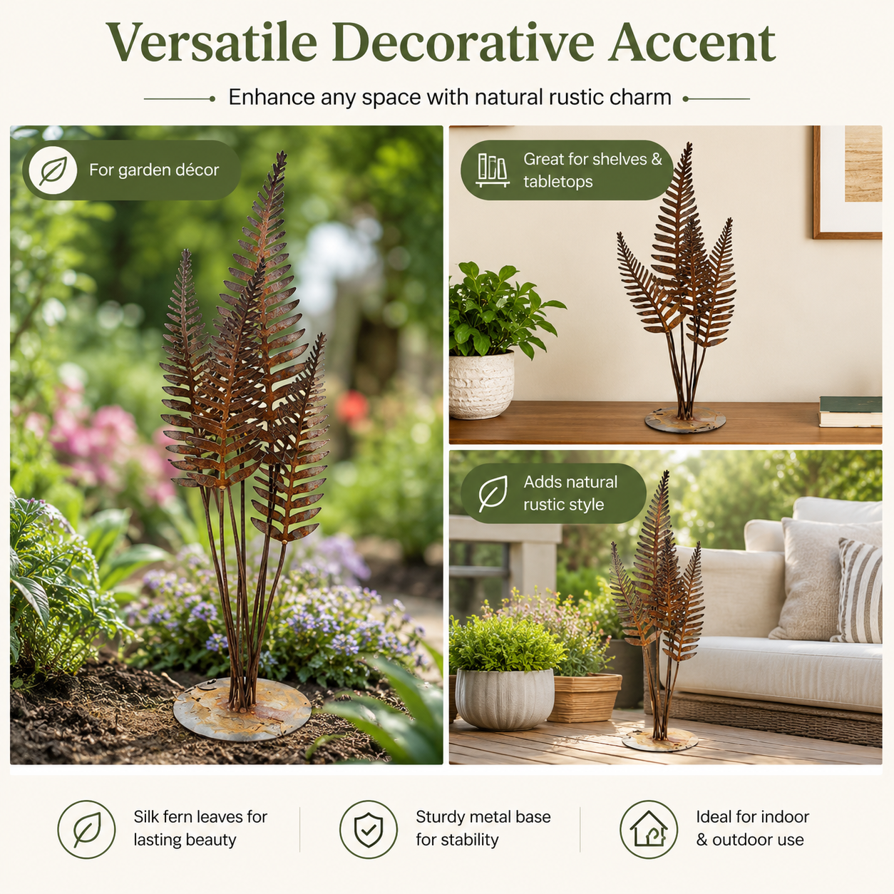 1pc of Rustic Rusty Metal Fern Leaf Sculpture (Silk Material)