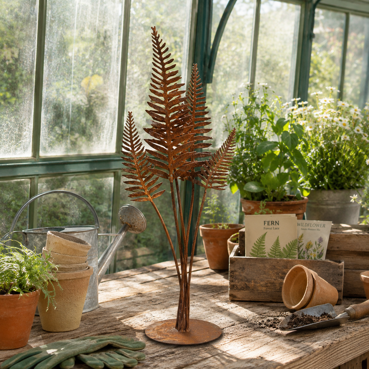 1pc of Rustic Rusty Metal Fern Leaf Sculpture (Silk Material)