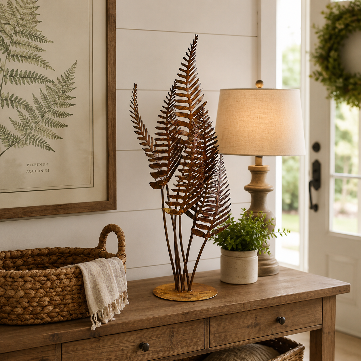 1pc of Rustic Rusty Metal Fern Leaf Sculpture (Silk Material)