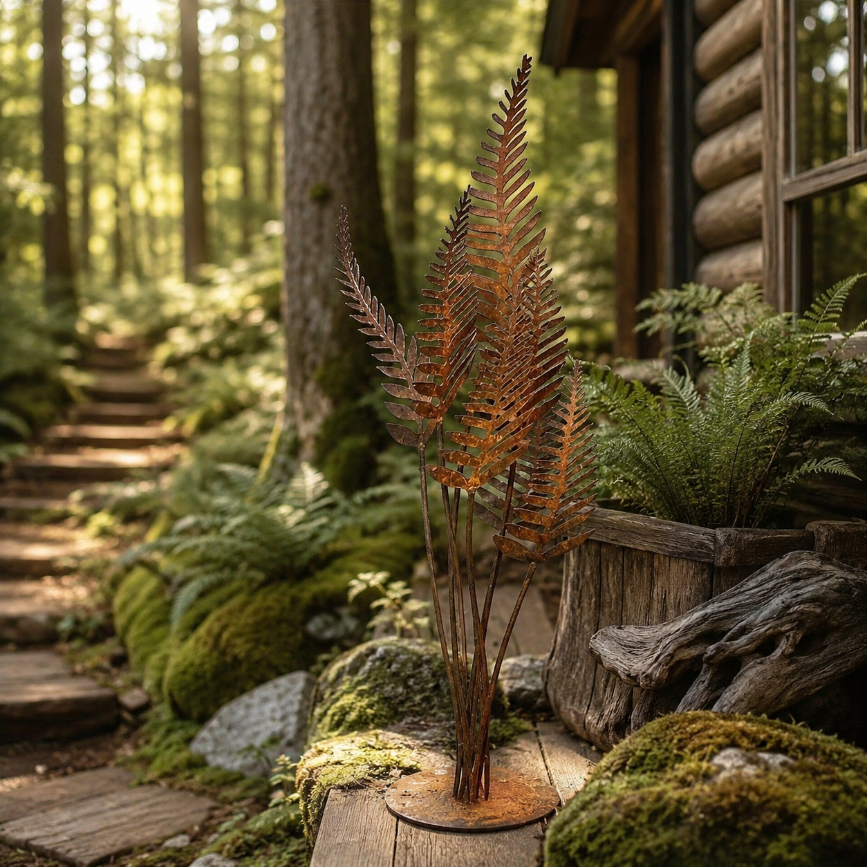 1pc of Rustic Rusty Metal Fern Leaf Sculpture (Silk Material)